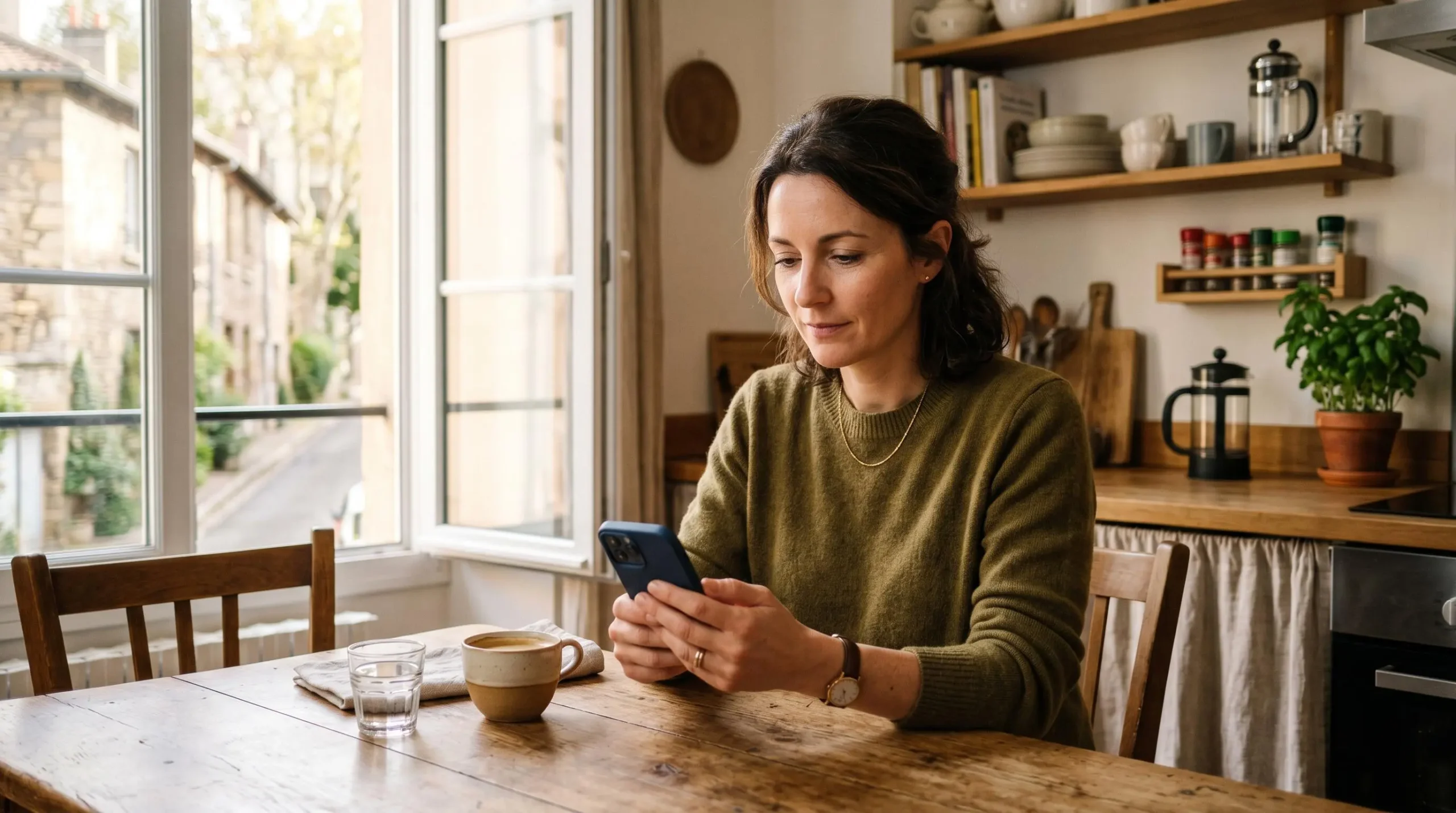 Une personne consulte son application bancaire sur son smartphone pour vérifier les intérêts de son Livret A